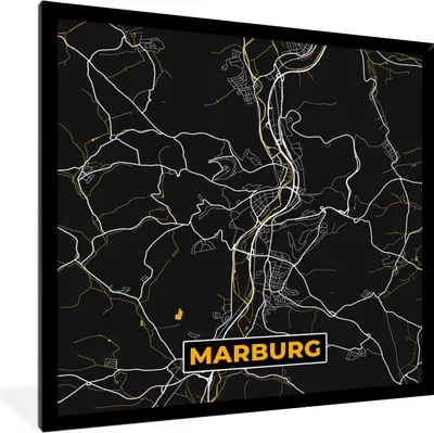 Produktbild von MuchoWow® Gerahmtes Poster Stadtplan - Karte - Marburg - Deutschland - Karte 40x40 cm - Poster mit Schwarzem Bilderrahmen Wandposter Rahmen Foto Bilder - Mit Rahmen - Wanddekoration Schlafzimmer