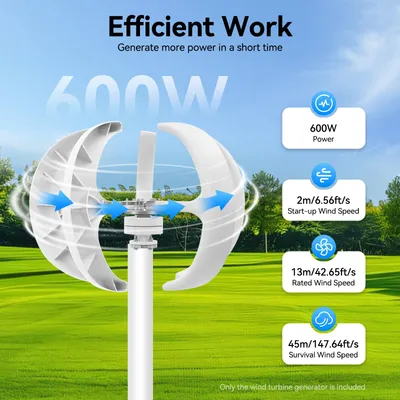 Image de Générateur éolien 600W - forme de lanterne - 24V - faible puissance de démarrage - en nylon - pour usage domestique
