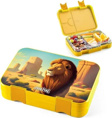 Produktbild von Famanu Lunchbox mit Fächern - leakfreie Bento-Box für Kinder - Schule und Kindergarten - Snackbox (Löwe)