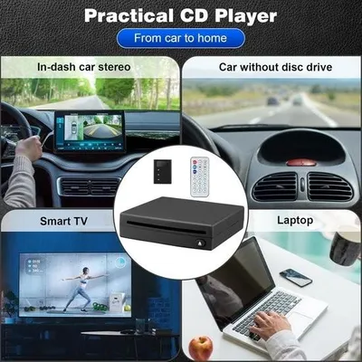 Obrázok produktu pre Prenosný externý prehrávač CD/DVD s USB a AUX konektorom pre auto, notebook a televízor
