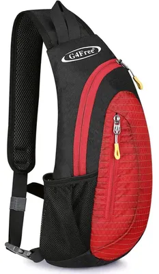 Image de Sacoche de poitrine légère, sac à bandoulière, sac à dos triangulaire, idéal pour la randonnée, le vélo et les voyages, couleur noire et orange