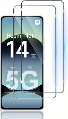 A product shot of a phone screen protector for a Xiaomi Redmi Note 14 5G.