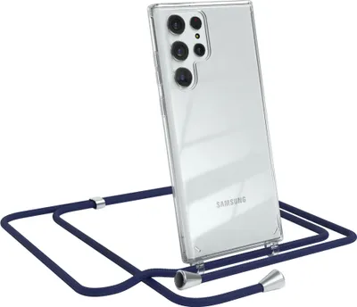 Produktbild von EAZY CASE Handykette kompatibel mit Samsung Galaxy S22 Ultra 5G, Handyhülle mit Umhängeband, Handykordel, Schutzhülle Clear, Band in Blau