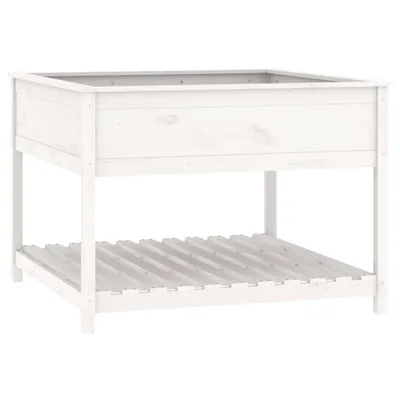 Image de vidaXL Bac à plantes avec étagère Blanc 111,5x111,5x81 cm Pin massif