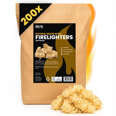 Produktbild von PyroProducts® Anzündwolle – 200 Stück / 2 kg Vorteilspack – Anzündhilfen für Grill, Kamin – Lange Brenndauer –