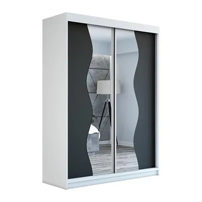 Produktbild von Schwebetürenschrank, 2-türig Schrank RIMA 180 cm (mit Spiegel) (Weiß /schwarz / schwarz)