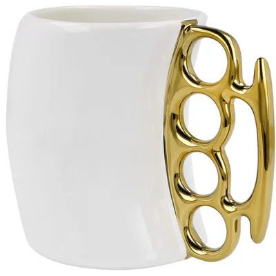 Keramik-Tasse mit Schlagring-Griff, 400 ml, Weiß/Gold