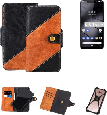 Produktbild von K-S-Trade Handyhülle Schutzhülle Bookstyle Case Wallet-Case kompatibel mit Gigaset GS195 Handy Cover Bumper Klapphülle schwarz hellbraun 1x