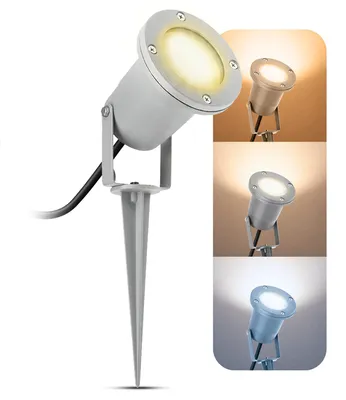 Produktbild von SSC-LUXon LED Gartenlampe KARI mit Erdspieß Außenlampe mit schwenkbarem Kopf & Kabel - Gartenstrahler grau inkl. 3W GU10 LED 3CCT