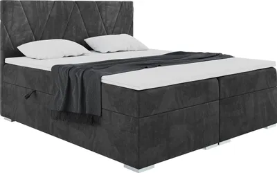 Produktbild von MEBLINI Boxspringbett mit Bettkasten - Gepolstert Doppelbett mit Matratze und Topper - Polsterbett mit Stauraum - Bett mit Kopfteil - Stauraumbett - LARA - 140x200 - H3/Schwarz Samt