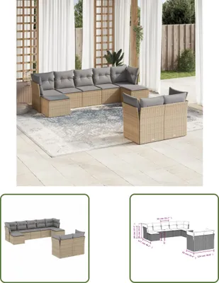 Produktbild von The Living Store 9-tlg. Garten-Sofagarnitur mit Kissen Beige Poly Rattan