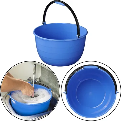 Produktbild von Plastik Waschschüssel rund mit Henkel, 15L Volumen, Ø35 cm Durchmesser, Höhe 21cm - Perfekt für Camping & Vielzweckeimer
