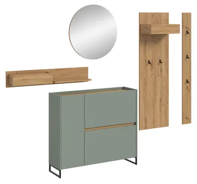 Productafbeelding van Garderobeset Drive 1 | Salie / Gekleurd eikenhout | 5-delig