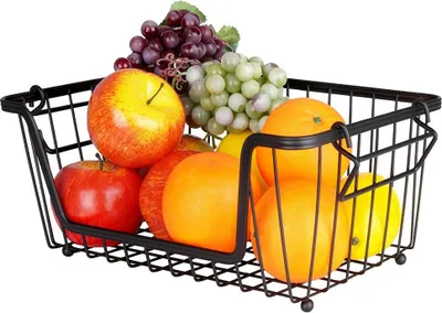 Image de Panier à fruits et légumes empilable en métal noir pour la cuisine, 35 x 20 x 13,5