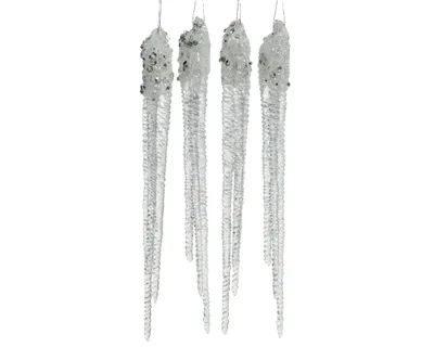 Produktbild von Anhänger Eiszapfen Kunststoff silber / transparent 15cm, 4 Stück