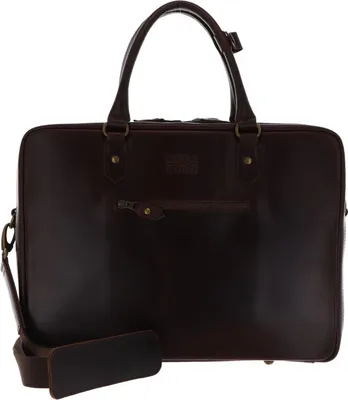 Image de BUCKLE & SEAM Cuir serviette sac d'ordinateur portable pour ordinateur portable Albert Dot Laptopbag Brown marron foncé