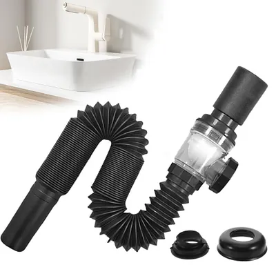Produktbild von flexibler Röhrensiphon für Küchenspüle - Geruchsverschluss Flexibler Abflussschlauch, Badezimmer-Waschbecken-Abflussrohr-Set, Küchenspüle-Abflussrohr
