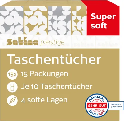 Produktbild von Satino by WEPA Prestige Taschentücher 4-lagig - Packung mit 15 x 10 Papiertaschentücher