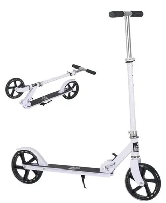Image de Trottinette pliante - Guidon réglable en hauteur (4 positions) - Frein arrière - Cadre en alliage d'aluminium - Dimensions : 88 x 37 x 75 cm - Blanc