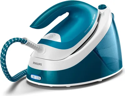 Produktbild von Philips PerfectCare Dampfbügelstation, Keramikbügelsohle, 120 g/min, 6.0 bar, 2400 W, Blau (GC6840/20)