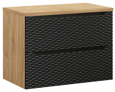 Immagine prodotto di Mobile sottolavabo da bagno Ocean 80 cm – Nero opaco con rovere – Sospeso con 2 cassetti
