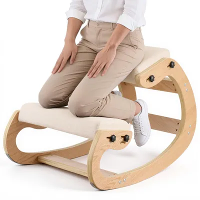 Produktbild von Kniestuhl - Kniehocker - Ergonomisch & Orthopädisch - Höhenverstellbar - Dicke Schaumstoffpolster - Massivholzrahmen - Entlastet Rücken & Nacken - Für Büro & Homeoffice - Beige