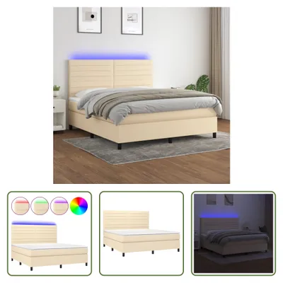 Produktbild von The Living Store Boxspringbett mit Matratze & LED Creme 180x200 cm Stoff