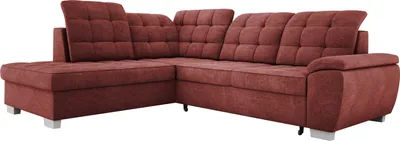 A burgundy sectional sofa is shown against a white background.