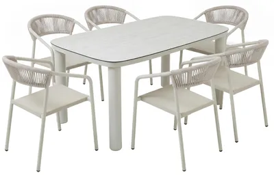 Image de Table de jardin aluminium 150x90 cm et 6 chaises textilène beige - Oviala Nocera