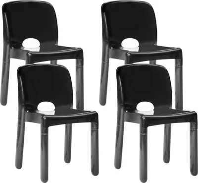 Produktbild von BELIANI Esszimmerstuhl 4er Set Schwarz aus Kunststoff Stapelbar ohne Armlehnen Moderner Stil Stuhlset Plastikstühle für Garten Terrasse Esszimmer