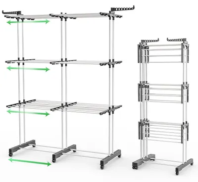Produktbild von VOUNOT® Wäscheständer Turm Ausziehbar mit Faltbaren Flügeln, 3 Ebenen, 40m Trockenlänge, Weiß