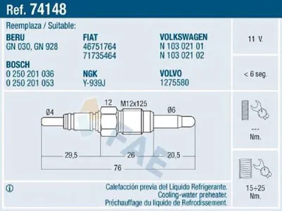Produktbild von FAE 74148 Diesel Glühkerze für VW Golf IV Schrägheck (1J1) M12x1,25