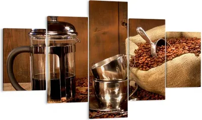 Produktbild von Bild auf Leinwand - Leinwandbild - Kaffeebohnen gerösteter Kaffee Tasse - 125x70cm - Wand Bild - Wanddeko - Leinwanddruck - Bilder - Kunstdruck - Leinwand bilder - Wandkunst - EA125x70-0434