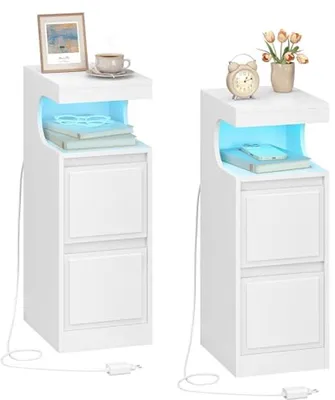 Moderne Nachttische Set von 2 mit LED-Beleuchtung und Schubladen für Schlafzimmer und Wohnzimmer