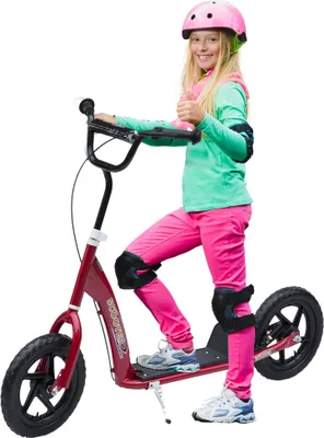 Produktbild von Kinderroller mit Hinterbremse Kickscooter 12 Zoll Tretroller Roller Scooter Cityroller für Kinder Kickboard Höhenverstellbar Stahl EVA Rot 120 x 52 x 80-88 cm