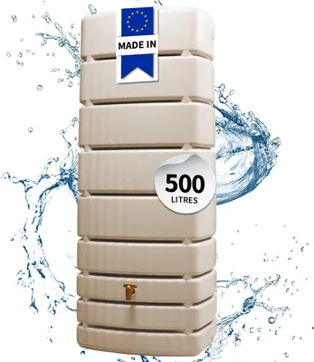 Image de 4rain Cuve Murale SLIM 500 L, sable - Réservoir robuste pour eaux pluviales, écologique et design compact