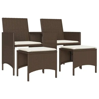 Produktbild von vidaXL Gartensofa 2-Sitzer mit Tisch und Hockern Braun Poly Rattan