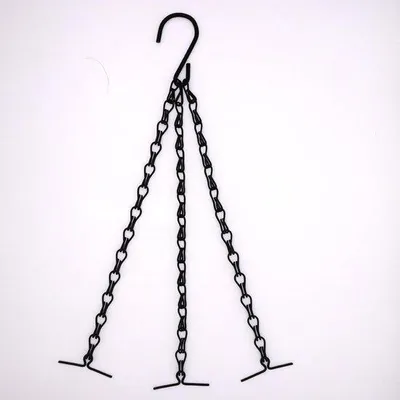 Produktbild von Garten-Blumenkörbe-Set aus 6 - Metallische Hängende Blumentöpfe - Hängende Kette - Schwarz - S-Haken - Gesamtlänge 40 cm