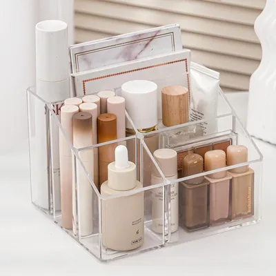 Produktbild von Make-up-Organizer, Kosmetik-Organizer mit 5 Fächern, Acryl-Badezimmer-Organizer, Make-up-Pinsel-Organizer, Schminktisch-Organizer für Hautpflegeprodukte, Eyeliner und Lippenstift.