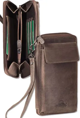 Obrázek produktu pro Moderní taška na zápěstí Woodland® z přírodní buvolí kůže v tmavě hnědé/taupe barvě