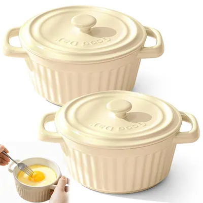Image de Solidchoice - Mini cocottes avec couvercle, adaptées au four et au micro-ondes (lot de 2)