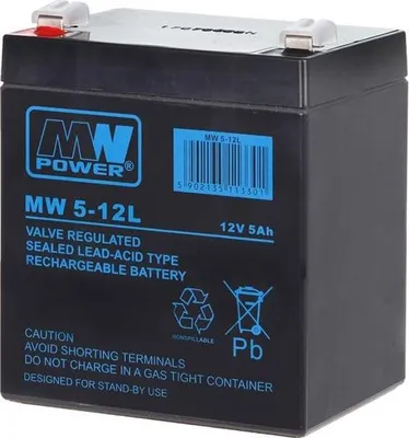 Produktbild von MW Power MW 5-12L, Plombierte Bleisäure (VRLA), 12 V, 1 Stück(e), Schwarz, 5 Ah, 9 Jahr(e)
