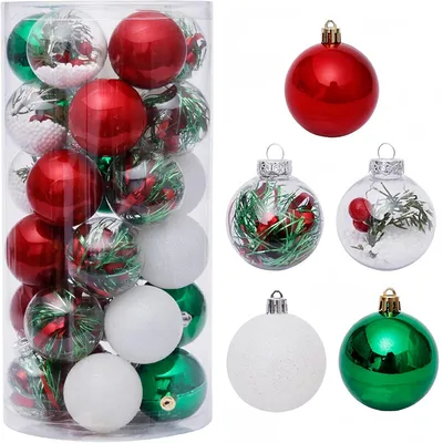 Weihnachtskugeln 30er Set, 6 cm, unzerbrechlich, 5 Designs