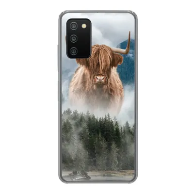 Produktbild von MuchoWow® Handyhülle Schutzhülle Hülle für Samsung Galaxy A03s Schottische Highlander - Kühe - Nebel Silikon Softcase Handy Hülle - Schutz