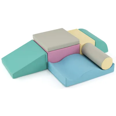 Produktbild von GOPLUS 7 TLG. Softbausteine, Riesenbausteine zum Toben Klettern Rutschen, Schaumstoffbausteine Großbausteine aus Schaumstoff für Kinder, Blau