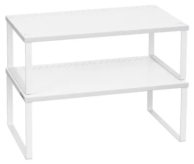 Immagine prodotto di SONGMICS, set di 2 mensole per spezie, mensole da cucina, espandibili, impilabili, acciaio – dimensioni 40 cm, colore bianco