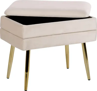 Produktbild von BELIANI Bank mit Stauraum Hellbeige aus Samtstoff mit Goldenen Metallbeinen in Glamour-Optik Wohnzimmer Schlafzimmer Rechteckig Modern