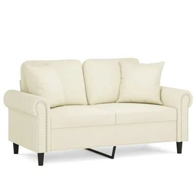 Image de Canapé 2 places avec oreillers décoratifs crème 120 cm velours