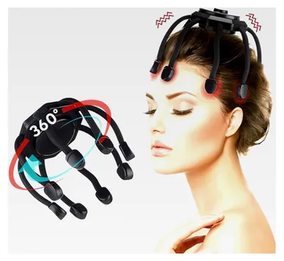 Produktbild von Wiederaufladbares Kopfhautmassagegerät mit 8 vibrierenden Kontakten für Entspannung und Stressabbau (Schwarz)