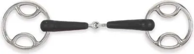 Productafbeelding van Equirubber - "Equikind+" Eenvoudige, gebogen trens met bitring, model ER529 (13,97 cm) (zilver/zwart)